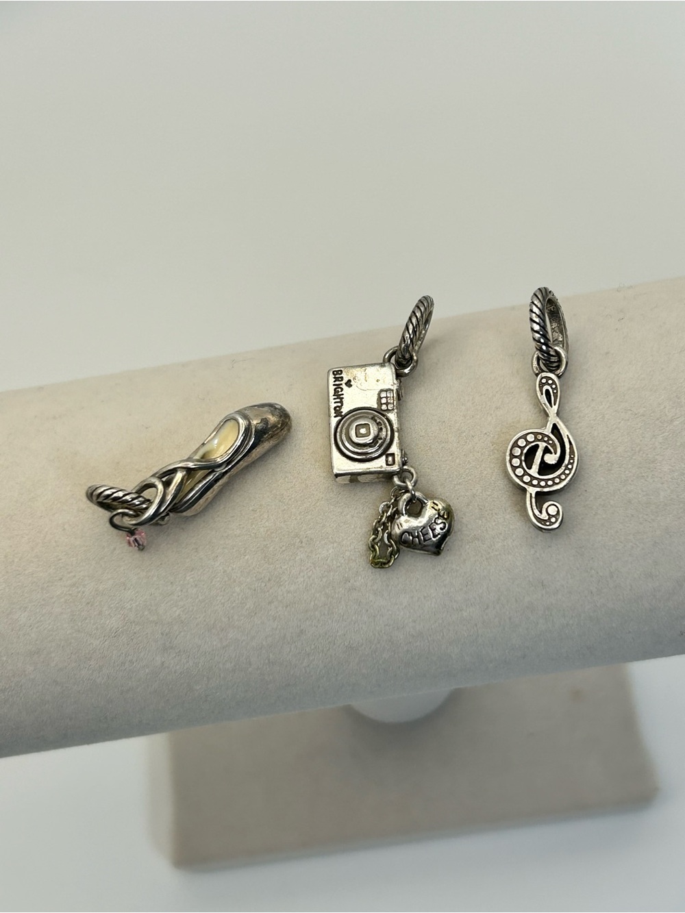 Brighton Dance, Camera, Music Note Charms Qty 3 Silver Plated Vintage Patina